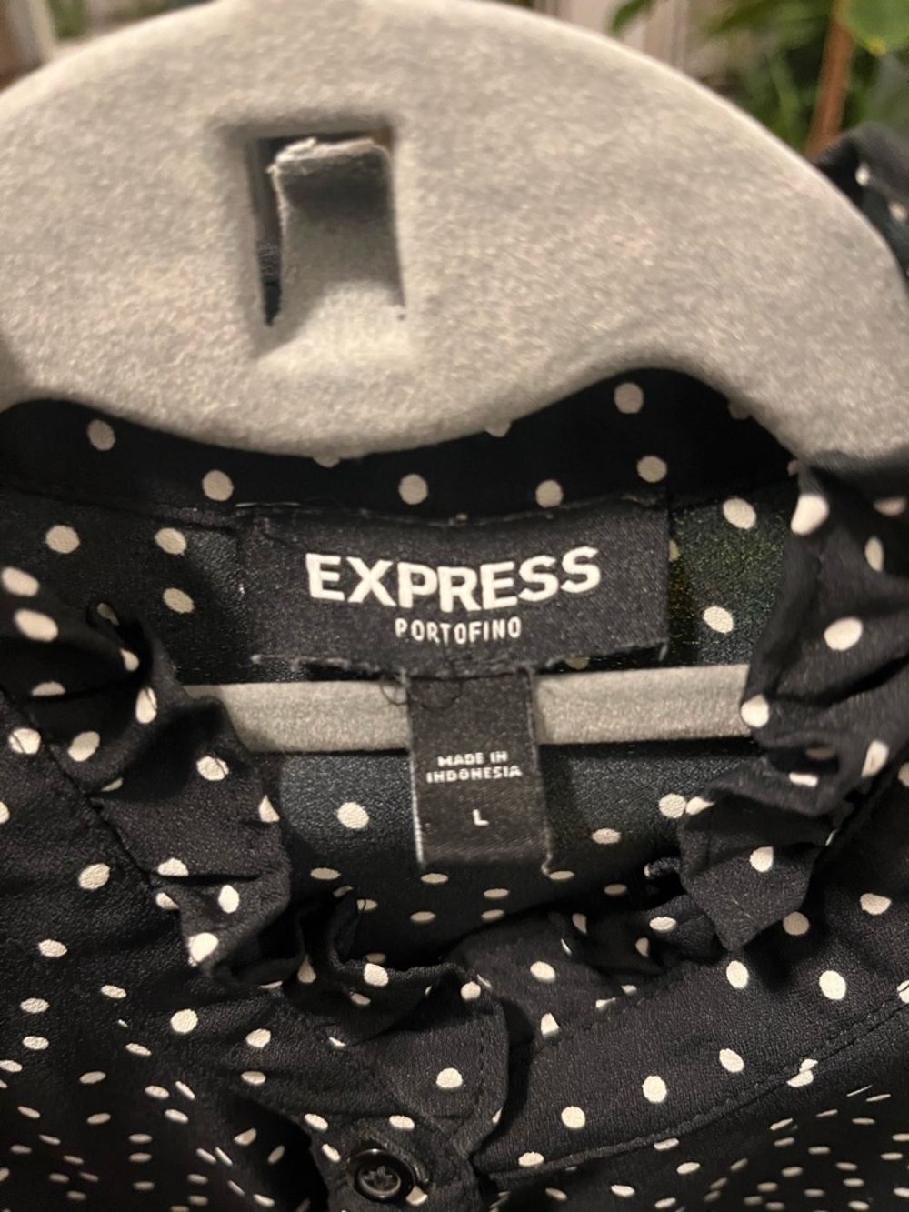 Express Black Polka Dot Ruffle Collar Blouse - Picture 4 of 5